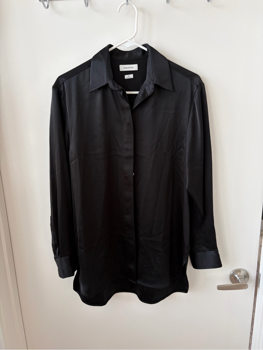 Babaton Black Satin Button-Up Blouse